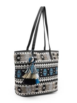 geomat blue & multi ikat cotton jacquard tote bag 5