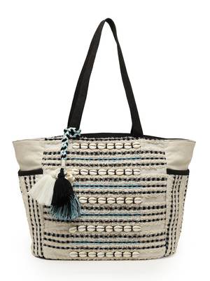 boho natural & black striped cotton jacquard tote bag 4