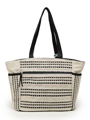 boho natural & black striped cotton jacquard tote bag 5