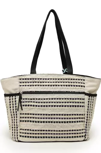 boho natural & black striped cotton jacquard tote bag