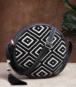 boho black & off white diamond cotton jacquard sling bag