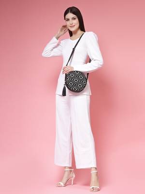 boho black & off white diamond cotton jacquard sling bag 3