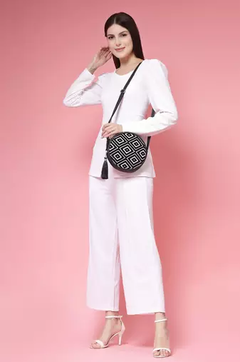 boho black & off white diamond cotton jacquard sling bag