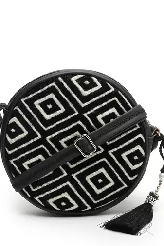 boho black & off white diamond cotton jacquard sling bag