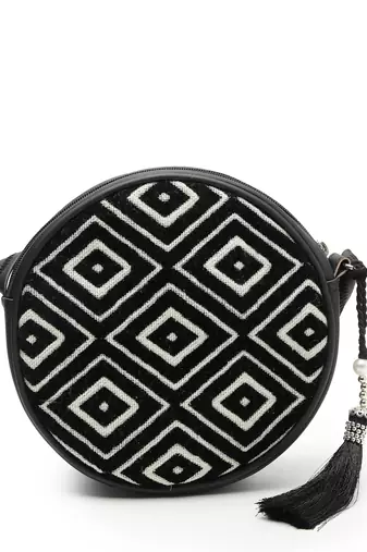 boho black & off white diamond cotton jacquard sling bag