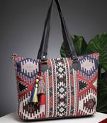 tribal multi & black ikat cotton jacquard tote bag