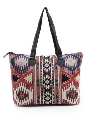 tribal multi & black ikat cotton jacquard tote bag 5