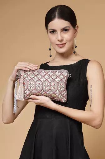 kooky silver & multi geometric embellished polycotton sling bag