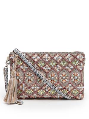 kooky silver & multi geometric embellished polycotton sling bag 4