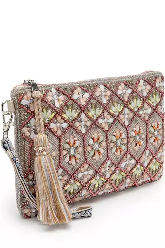 kooky silver & multi geometric embellished polycotton sling bag