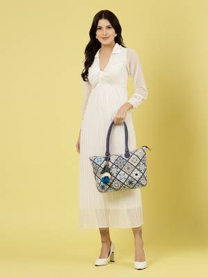 geomat white, blue & multicolor ethnic printed polycotton shoulder bag 2