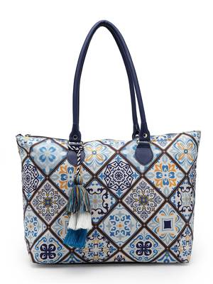 geomat white, blue & multicolor ethnic printed polycotton shoulder bag 3