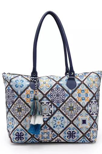 geomat white, blue & multicolor ethnic printed polycotton shoulder bag