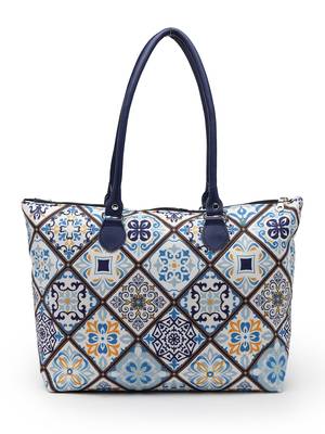 geomat white, blue & multicolor ethnic printed polycotton shoulder bag 4