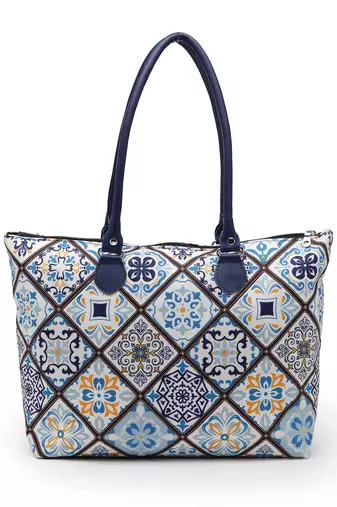 geomat white, blue & multicolor ethnic printed polycotton shoulder bag