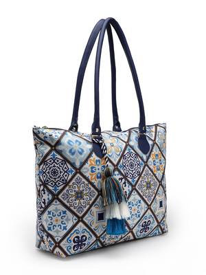 geomat white, blue & multicolor ethnic printed polycotton shoulder bag 5