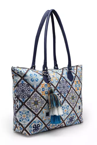 geomat white, blue & multicolor ethnic printed polycotton shoulder bag