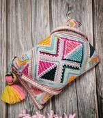 boho fluorescent pink & multi ethnic cotton jacquard sling bag