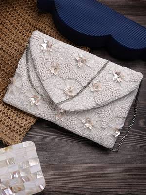 boho white floral embellished cotton canvas sling bag 1