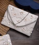 boho white floral embellished cotton canvas sling bag