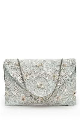 boho white floral embellished cotton canvas sling bag 3