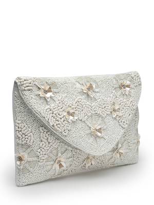 boho white floral embellished cotton canvas sling bag 5