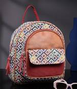 tribal tan & multi diamond jacquard cotton & vegan leather backpack