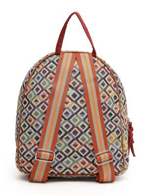 tribal tan & multi diamond jacquard cotton & vegan leather backpack 5
