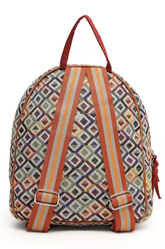 tribal tan & multi diamond jacquard cotton & vegan leather backpack