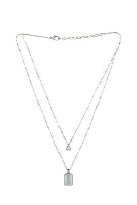   rhodium-plated shaped cz studded layered chain necklace 3