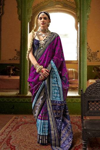 Magenta Silk Blend Patola Print Contemporary Saree