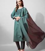 Vedant vastram women's cotton embroidered stitched salwar kameez dupatta set (1152 teal)