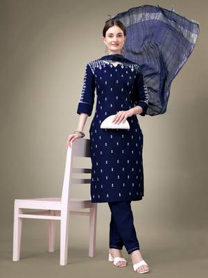 Vedant vastram women's cotton embroidery & sequence work stitched salwar kameez dupatta set (1113 navy blue) 1