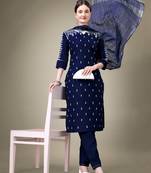 Vedant vastram women's cotton embroidery & sequence work stitched salwar kameez dupatta set (1113 navy blue)