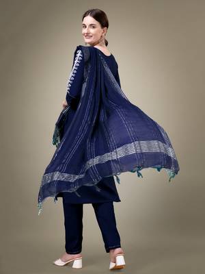 Vedant vastram women's cotton embroidery & sequence work stitched salwar kameez dupatta set (1113 navy blue) 2