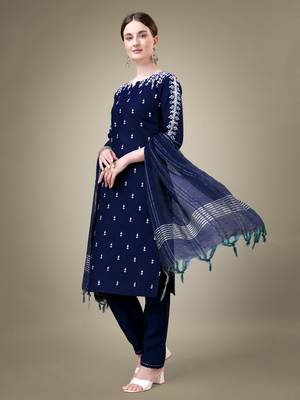 Vedant vastram women's cotton embroidery & sequence work stitched salwar kameez dupatta set (1113 navy blue) 3