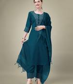 Vedant vastram women's cotton embroidery & sequence work stitched salwar kameez dupatta set (1111 morpinch)