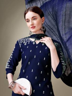Vedant vastram women's cotton embroidery & sequence work stitched salwar kameez dupatta set (1113 navy blue) 4