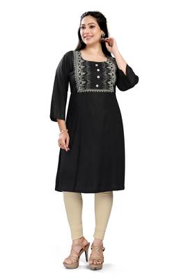 Women's rayon a line neck print plus size kurti 1
