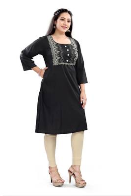 Women's rayon a line neck print plus size kurti 3