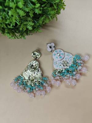   pink floral studded meenakari beaded gold-plated drop earrings 3