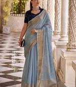 Light Blue Linen With Zari Work Party Classic Saree