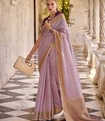 Linen With Zari Work Lavender Woven Contemporary Saree
