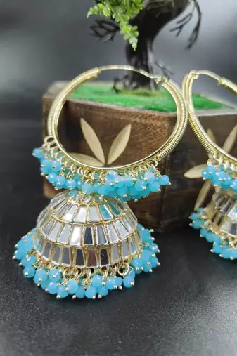   Big Jhumka earrings for wo  ethnic and occasional wear- Ferozi Colour