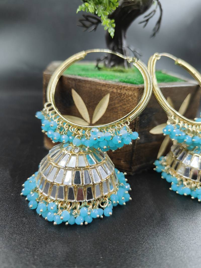   Big Jhumka earrings for wo  ethnic and occasional wear- Ferozi Colour
