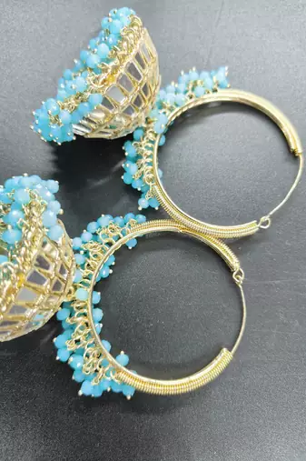   Big Jhumka earrings for wo  ethnic and occasional wear- Ferozi Colour
