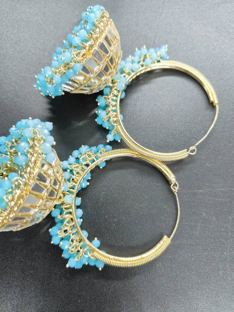   Big Jhumka earrings for wo  ethnic and occasional wear- Ferozi Colour