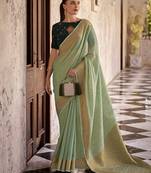 Light Green Woven Linen With Zari Work Party Saree