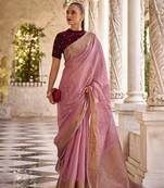 Linen With Zari Work Pink Woven Classic Saree