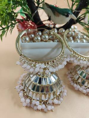   Big Jhumka earrings for wo  ethnic and occasional wear Baby Pink & White Colour 3